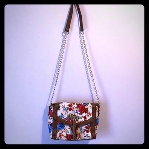 Floral and brown leather bag